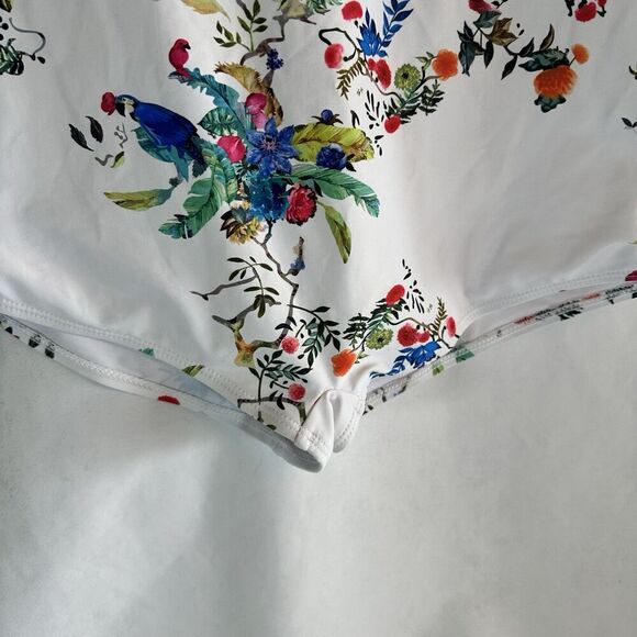 Funny Girl Sz XL One Piece Swimsuit  White & Tropical Zipper Padding Summer - Picture 6 of 14